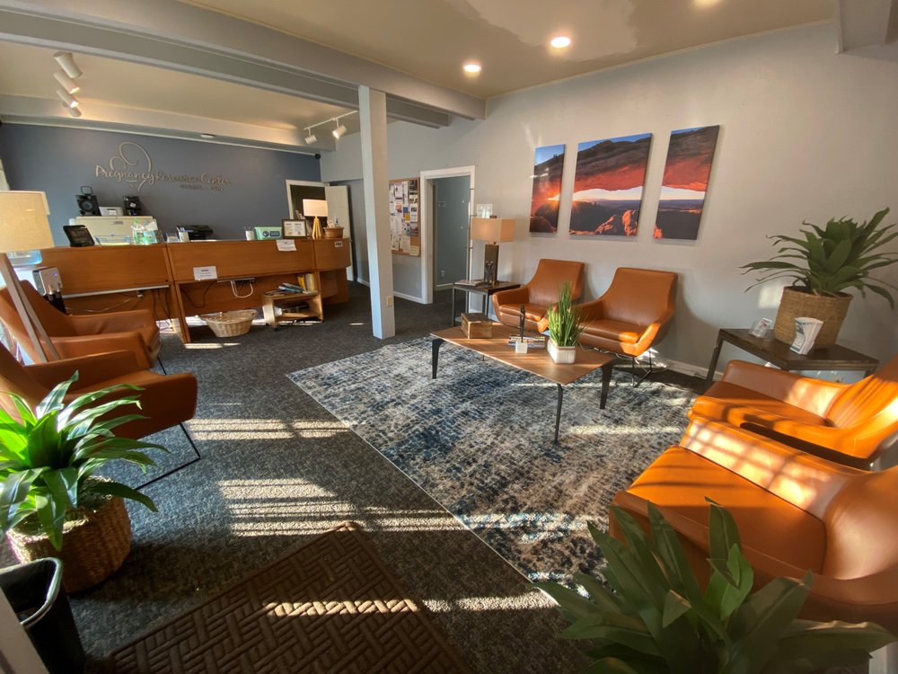 The Salt Lake City clinic waiting room, with the reception desk at the back